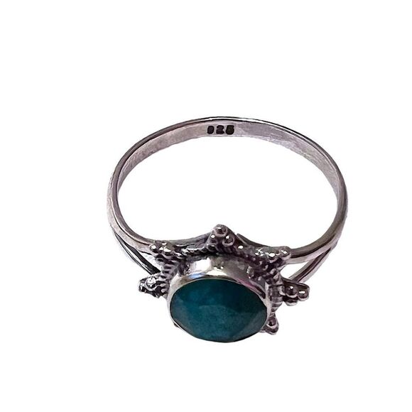 Sterling Silver Natural Emerald Sunburst Bohemian Style Ring Size 8 NWOT - Picture 5 of 6
